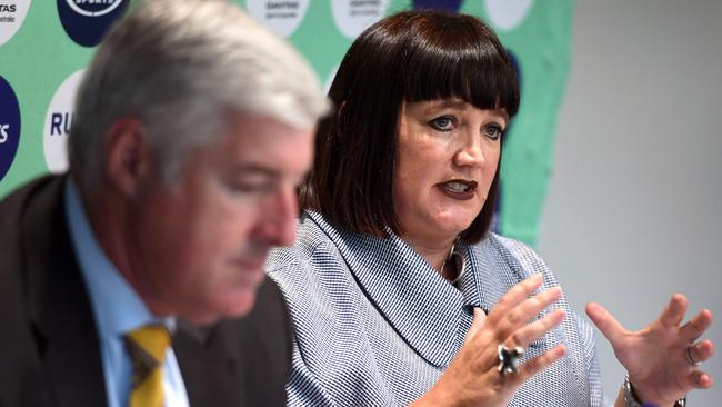 Brendan Cannon says Rugby Australia chairman Cameron Clyne (left) and CEO Raelene Castle are missing in action. Picture: AFP