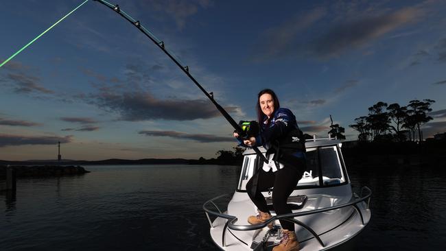 Leah Emmerton of Primrose Sands, caught a tuna, which got eaten by a seal, then got eaten by a shark. Picture: Zak Simmonds