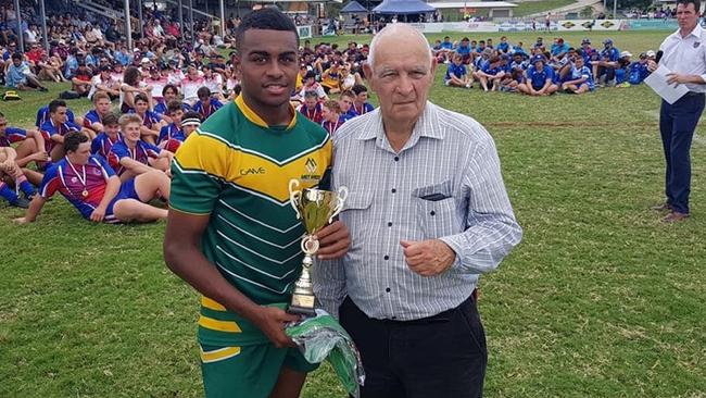 Phil Hall (right) has been involved with school rugby league for more than 45 years. Picture: Supplied