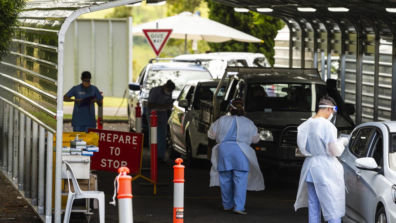 Testing at the Baillie Henderson Hospital drive-in Covid testing site run by Darling Downs Health. Picture: Kevin Farmer