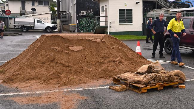 A “person in a red car” was caught on CCTV allegedly stealing 100 empty sandbags from the Hinchinbrook Shire Council car park (pictured) overnight Thursday ahead of potentially severe weather that posed a potential flood danger to Ingham homes. The supply had been replenished on Friday morning, along with supplies at the usual locations in Halifax, Cordelia and Taylors Beach in the Lower Herbert. Picture: Cameron Bates