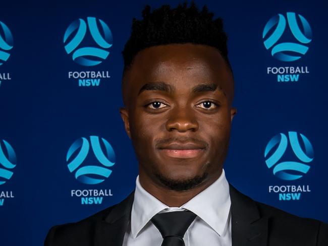 Suleyman Bangura after recieving his award. PIc: Football NSW