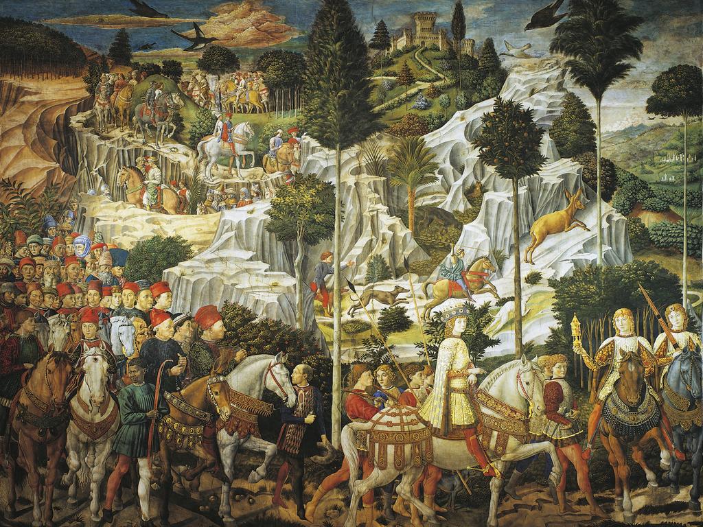 ITALY - CIRCA 2002:  Journey of the Magi, by Benozzo Gozzoli (1420-1497), fresco. Chapel of Palazzo Medici Riccardi, Florence. (Photo by DeAgostini/Getty Images)