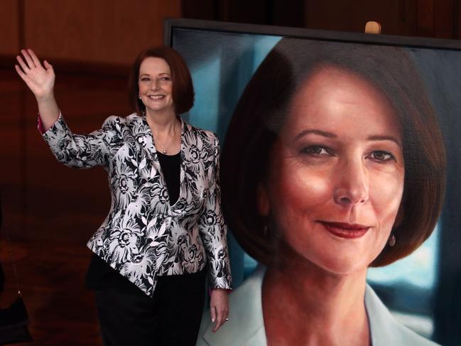 Former PM Julia Gillard at the official portrait unveiling event at Parliament House in Canberra.Created by award-winning artist Vincent Fantauzzo, the portrait was commissioned by the Department of Parliamentary Services (DPS) for Parliamentntns Historic Memorials Collection on Ms Gillardntns recommendation. Picture Gary Ramage