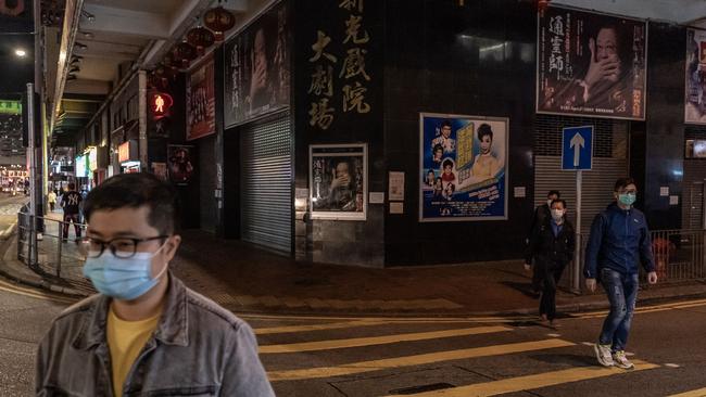 A closed-down movie theatre in Hong Kong, China, where the death toll is now 3336. Picture: Anthony Kwan/Getty