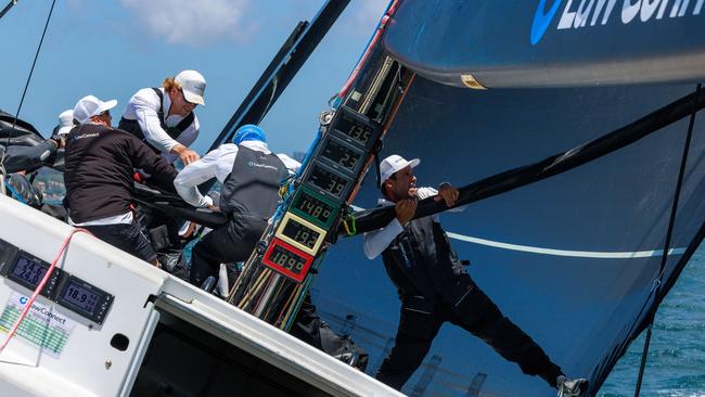 Aboard the supermaxi LawConnect in a leadup race. Picture: Justin Lloyd.