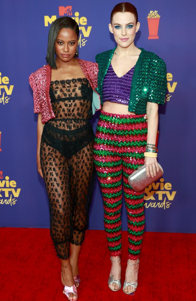 Taylour Paige and Riley Keough. Picture: Matt Winkelmeyer/2021 MTV Movie and TV Awards/Getty Images for MTV/ViacomCBS.