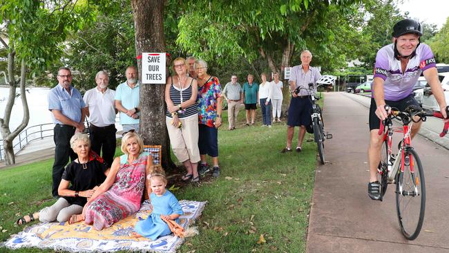 April 2018 file photo of residents opposed to the removal of trees for the Kangaroo Point bikeway. Photo: Liam Kidston.