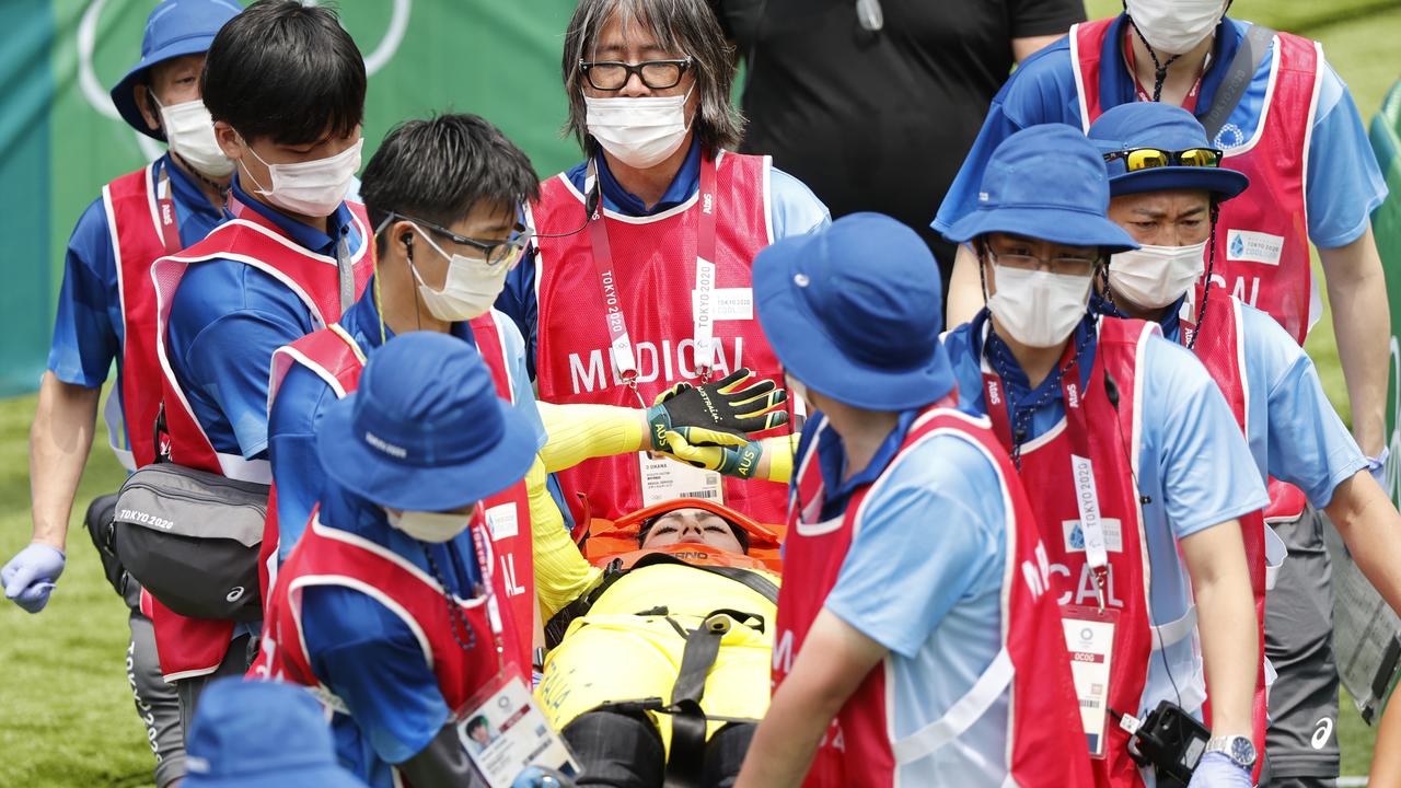 Saya Sakakibara was carried off the track. Picture: Alex Coppel.