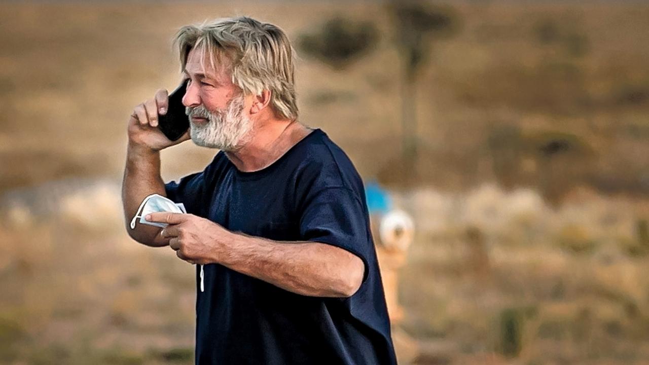 Baldwin outside the Santa Fe County Sheriff's offices after being questioned after the incident. Picture: Jim Weber/Santa Fe New Mexican