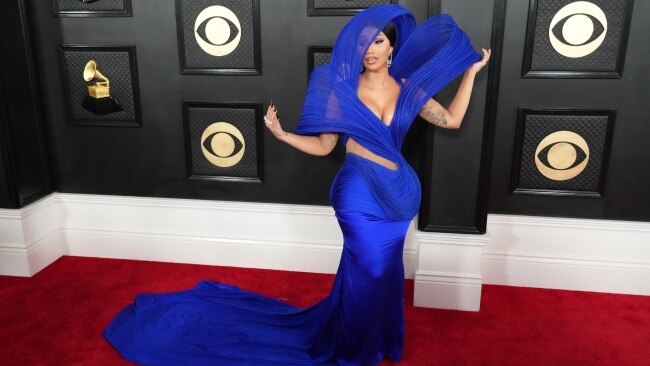 Cardi B turned heads in an electric blue sculptural gown hot off the runway from Gaurav Gupta's couture collection. Picture: Jeff Kravitz/FilmMagic