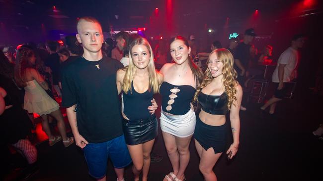 Elliot Klaassen-Dow, Georgia Barrow, Scarlett Lee and Summer Lee at Cocktails Nightclub. Picture: Lucas Linck