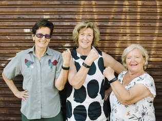 Participants in a USQ wearable technology study Margrit Rettke (left) and Rose McGuire (right) with facilitator Dr Ann Morrison from USQ's Digital Life Lab. Picture: USQ Photography, Katie Finn