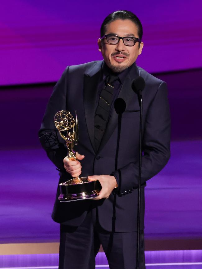 Hiroyuki Sanada accepts the Outstanding Lead Actor in a Drama Series award for Shōgun. Picture: Kevin Winter/Getty Images