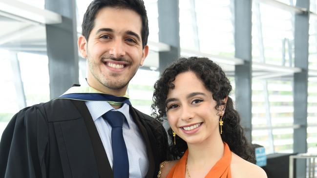 Flinders University Doctor of Medicine graduate George Kypreos and wife Sevasti at the Darwin Convention Centre on Tuesday for their graduation ceremony. Picture: Alex Treacy