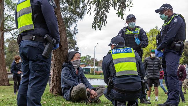 Protesters attempted to change locations but were repeatedly met by police. Picture: NCA NewsWire/Sarah Matray