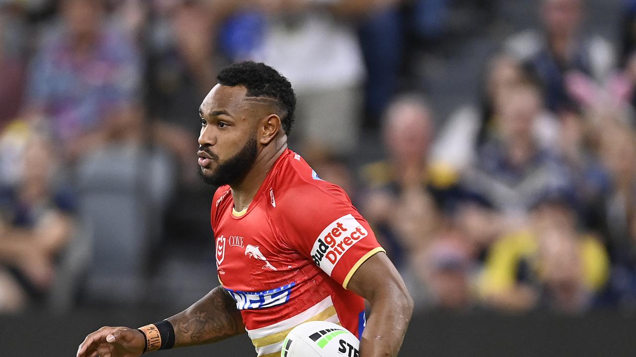 Tabuai-Fidow showed Cowboys fans what they’re missing out on, comprehensively outplaying opposing fullback Scott Drinkwater. Picture: Getty Images.