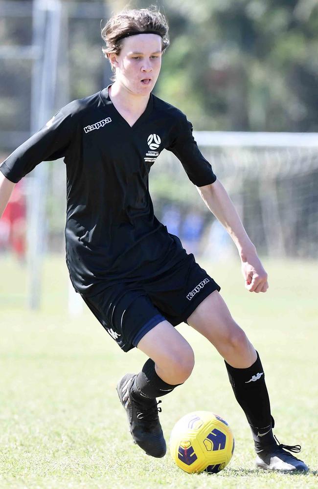 Football Queensland Community Cup carnival, Maroochydore. U13 boys, Sunshine Coast V Metro North. Picture: Patrick Woods.