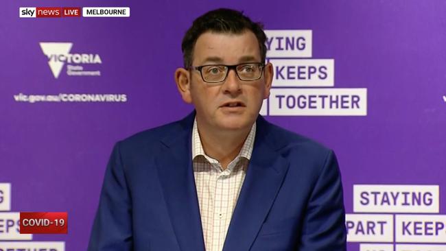 Daniel Andrews addresses Victoria’s coronavirus spike on Thursday. Picture: Sky News