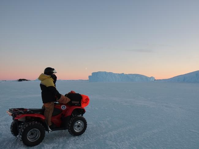 “Research purposes”: The expeditioners get to ride around on quad bikes. Picture: Vas Georgia /Australian Antarctic Division​