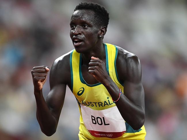 TOKYO, JAPAN - AUGUST 01: Peter Bol of Team Australia reacts after competing in the Men's 800 metres Semi-Final on day nine of the Tokyo 2020 Olympic Games at Olympic Stadium on August 01, 2021 in Tokyo, Japan. (Photo by Matthias Hangst/Getty Images)