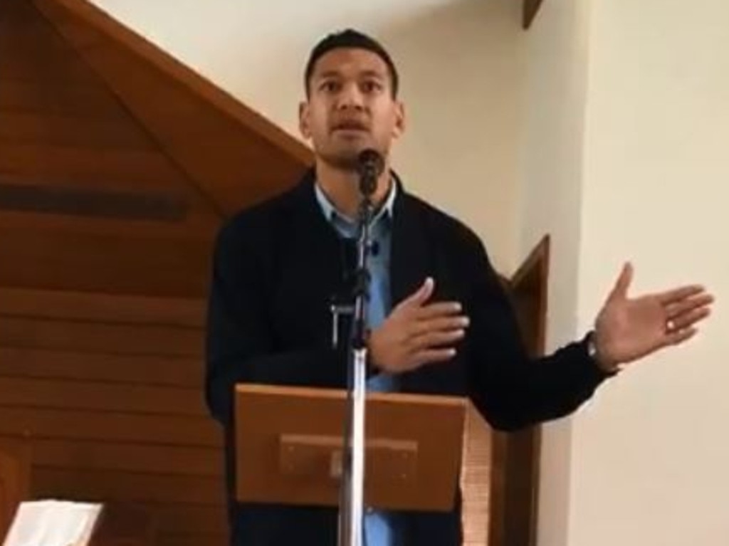 Israel Folau preaching at his church. Picture: Facebook