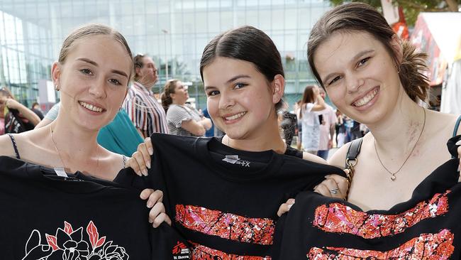 Jardeene Bayada, Chloe McMurtrie and Kasey Laverty  pictured at the Ed Sheehan concert at Suncorp Stadium, Brisbane 17th of February 2023.  (Image/Josh Woning)