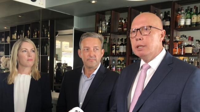 The Liberals are not underestimating their chances of regaining some seats with Peter Dutton (right) this week campaigning in Warringah and MacKellar. Picture: Supplied.