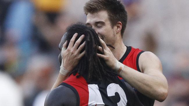 Bombers Zach Merrett and Anthony McDonald-Tipungwuti starred. Pic: AAP