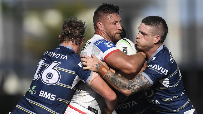 St George Dragons and the North Queensland Cowboys faced off in the Round 24 NRL match at Rockhampton’s Browne Park on August 28, 2021. (Photo by Ian Hitchcock/Getty Images)