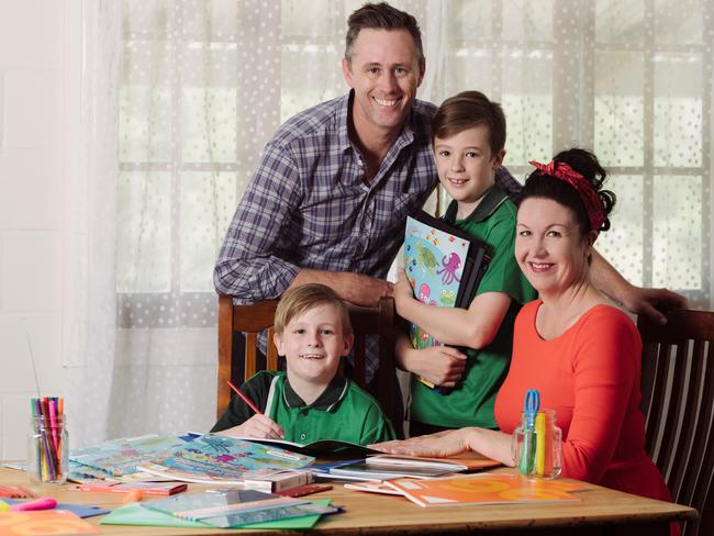 Jody and Brendan Allen at home with sons Nate, 10, and Flynn, 9.