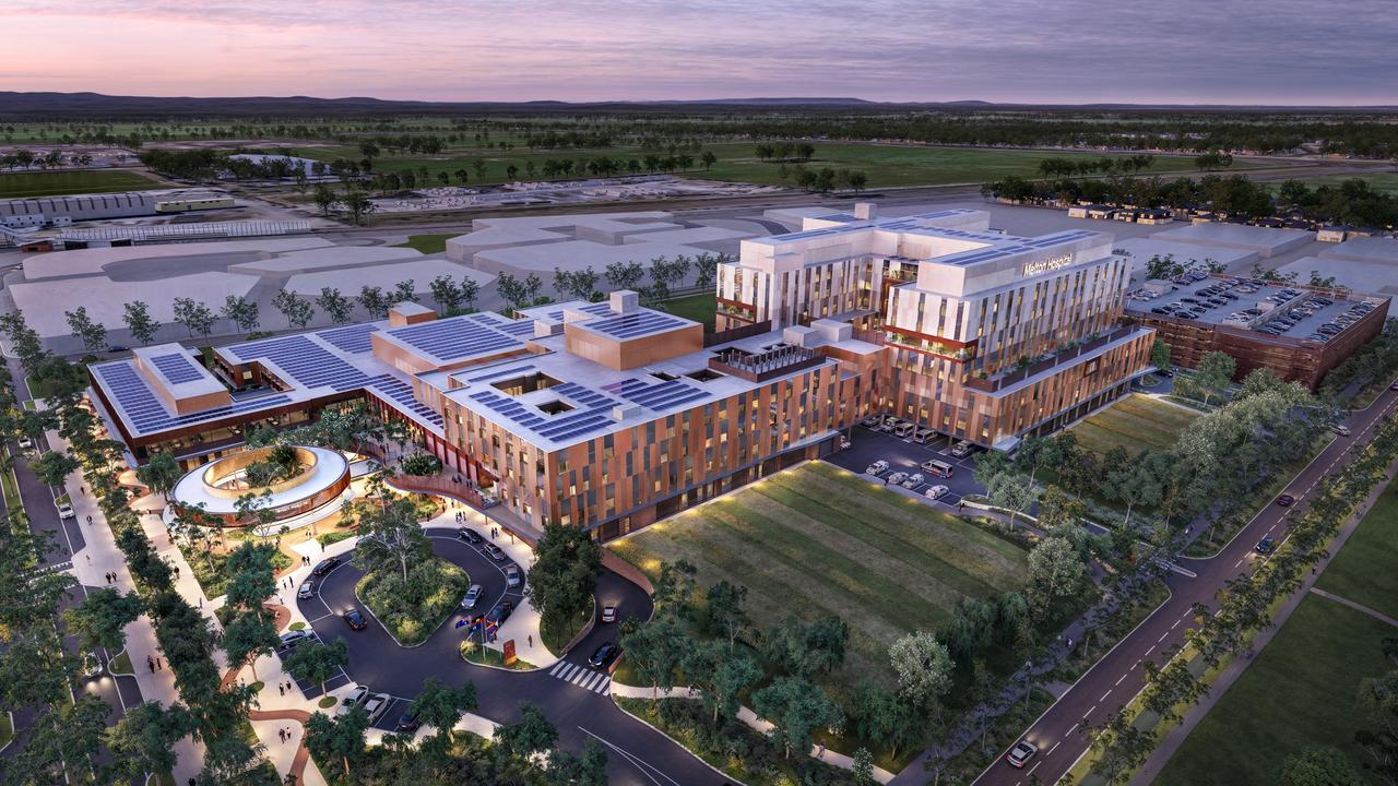 An artist’s impression of the $900m million new Melton hospital due to be completed 2029. The Ryans Lane site currently for sale is about a seven-minute drive to the future hospital.