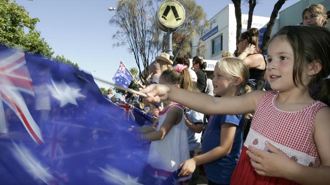 Main Street Mornington is still flying the flag for Australia Day but events in other towns won’t go ahead because of Covid. Picture: Richard Serong