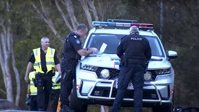 Police on scene at the site of the crash. Picture: 7News