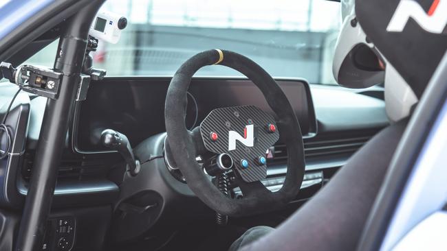 The prototype has simulated gear shifts and pumps fake noise through speakers