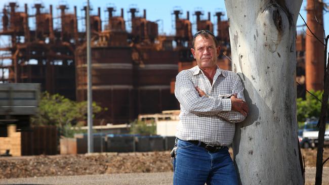 7/12/2015: Cowboy Stockham, the union representative for the workers at the troubled Queensland Nickel refinery, complete with trucks painted in Palmer's favorite yellow, at Yabulu, just north of Townsville, QLD. Cowboy is the North QLD AWU secretary, and is deeply concerned about the future for the workers, as Clive Palmer continues to link the plants future to disputed payments from the Chinese owned Citic Pacific. Lyndon Mechielsen/The Australian