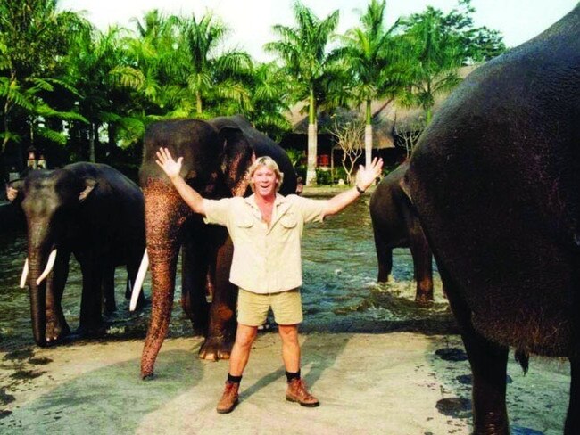 The late Steve Irwin at the Mason Elephant park, Bali. Supplied : Mason Elephant park