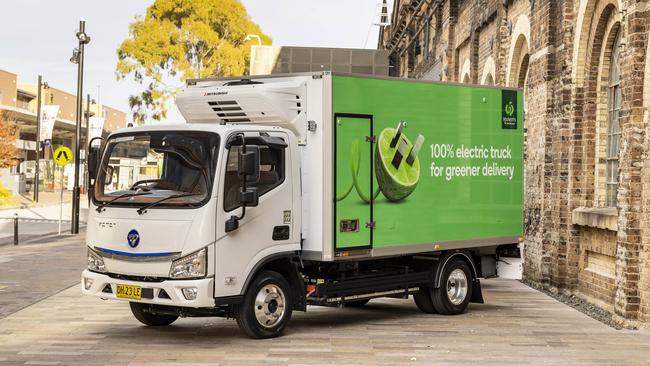 Woolworths CEO Brad Banducci with a new electronic vehicle/truck. Picture: Supplied