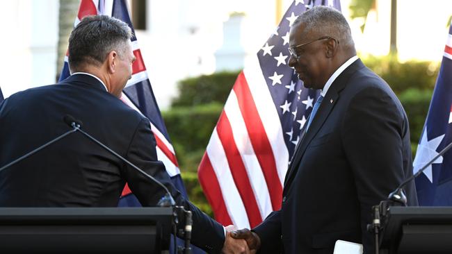 Deputy Prime Minister and Minister for Defence Richard Marles (left) and his US counterpart, Secretary of Defence Lloyd J. Austin III, at the 33rd Australia-United States Ministerial Consultations (AUSMIN) in Brisbane. Picture: Dan Peled/NCA NewsWire