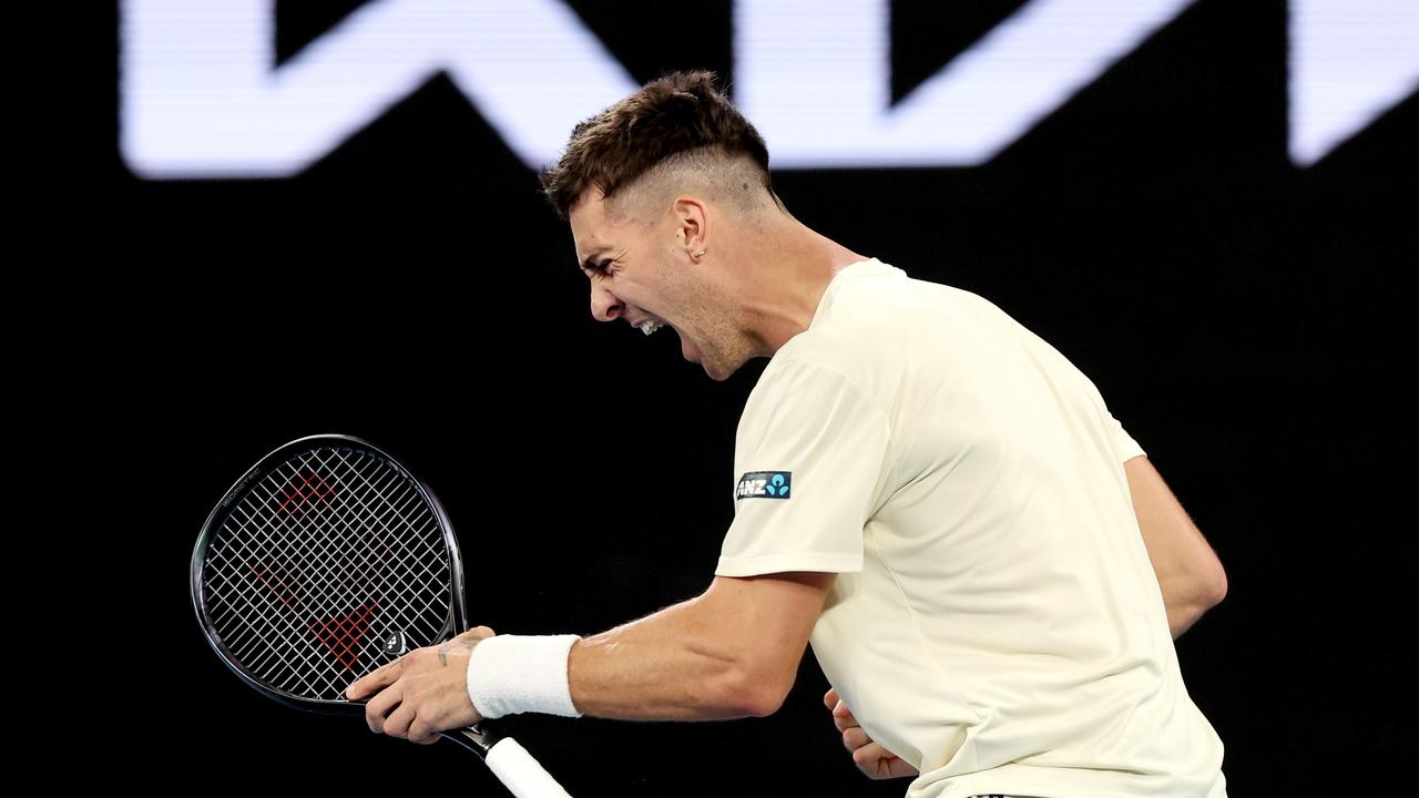 Thanasi Kokkinakis is pumped. Photo by Darrian Traynor/Getty Images