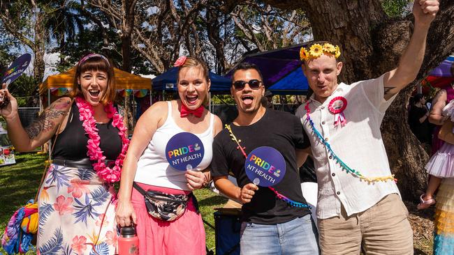 Elizabeth Fell, Charlotte Ratza, Peter Mitchell and Felipe Neves at the 2023 Top End Pride March. Picture: Pema Tamang Pakhrin