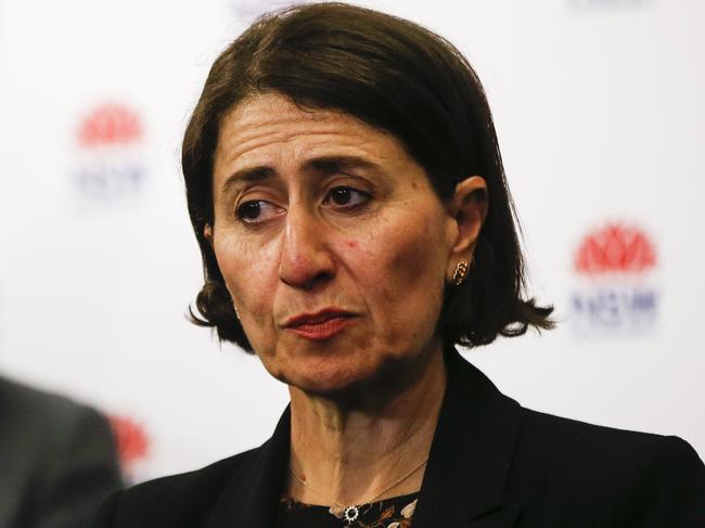 SYDNEY, AUSTRALIA - NewsWire Photos APRIL 28, 2021: New South Wales Premier Gladys Berejiklian providing a COVID-19 vaccine update during a press conference in Sydney as Health Minister Brad Hazard stands behind. Picture: NCA NewsWire / Dylan Robinson