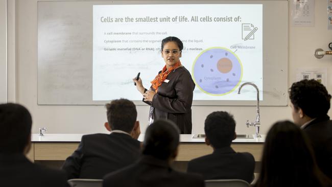 Amanpreet Kaur, a student in the Nexus program at La Trobe University, teaches a class at Elevation Secondary College in Victoria. Photo: Arsineh Houspian.