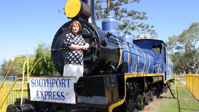 Councillor Dawn Crichlow with the Southport Express train on Marine Parade Southport.