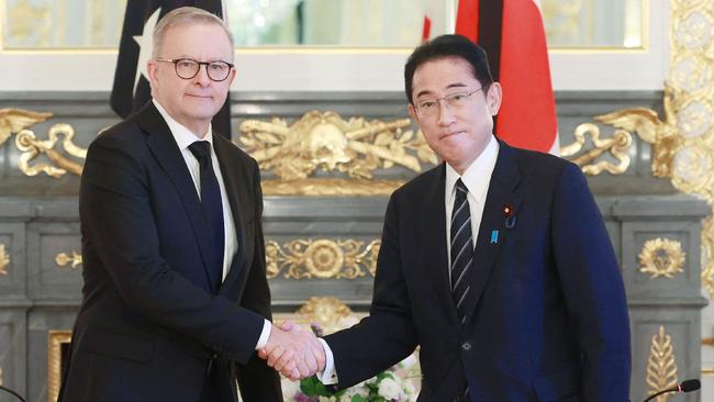 Australia's Prime Minister Anthony Albanese (left) and Japan's Prime Minister Fumio Kishida (right) will sign an updated security agreement in Perth. Picture: AFP