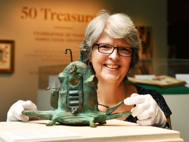 50 Treasures: Celebrating 50 Years of James Cook University at Perc Tucker Gallery. Curator Bronwyn McBurnie with Anton Hasell's The Investigator. Picture: Alix Sweeney