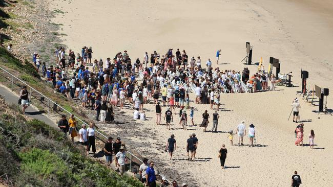 Mourners at the funeral of Khai Cowley at Seaford. Picture: Russell Millard