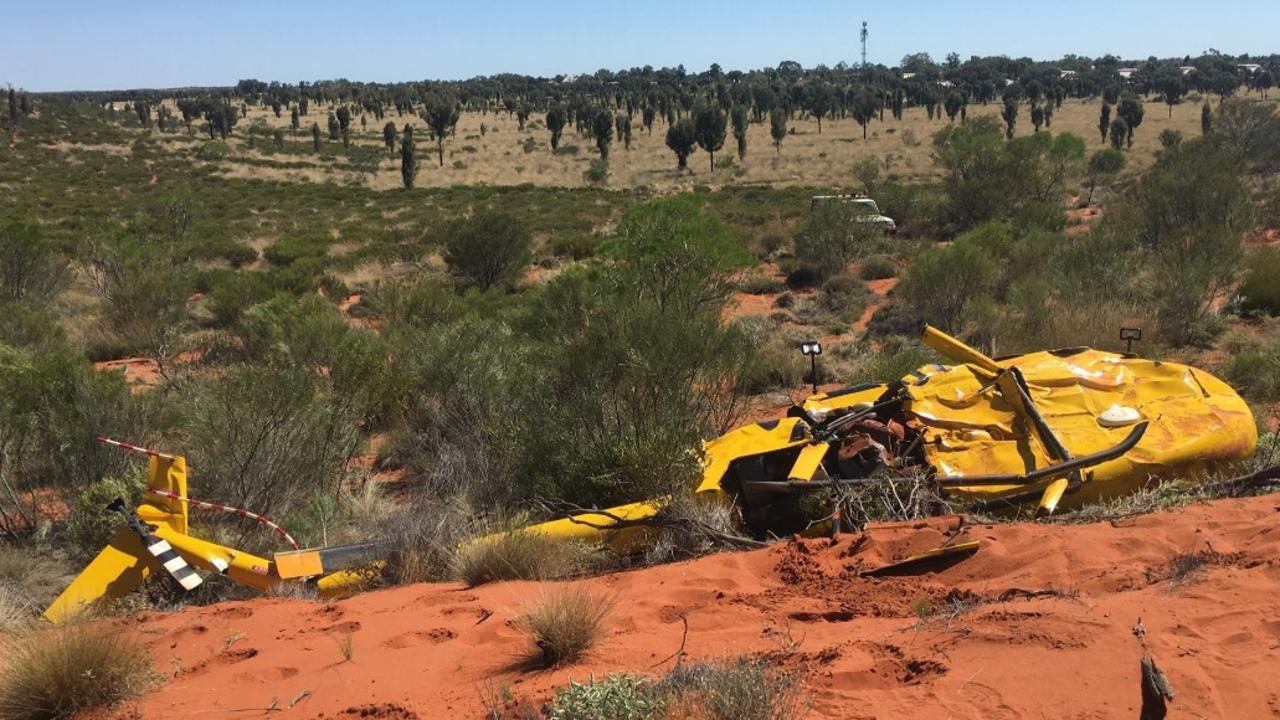 The wreckage of the helicopter which crashed at Uluru in 2018.