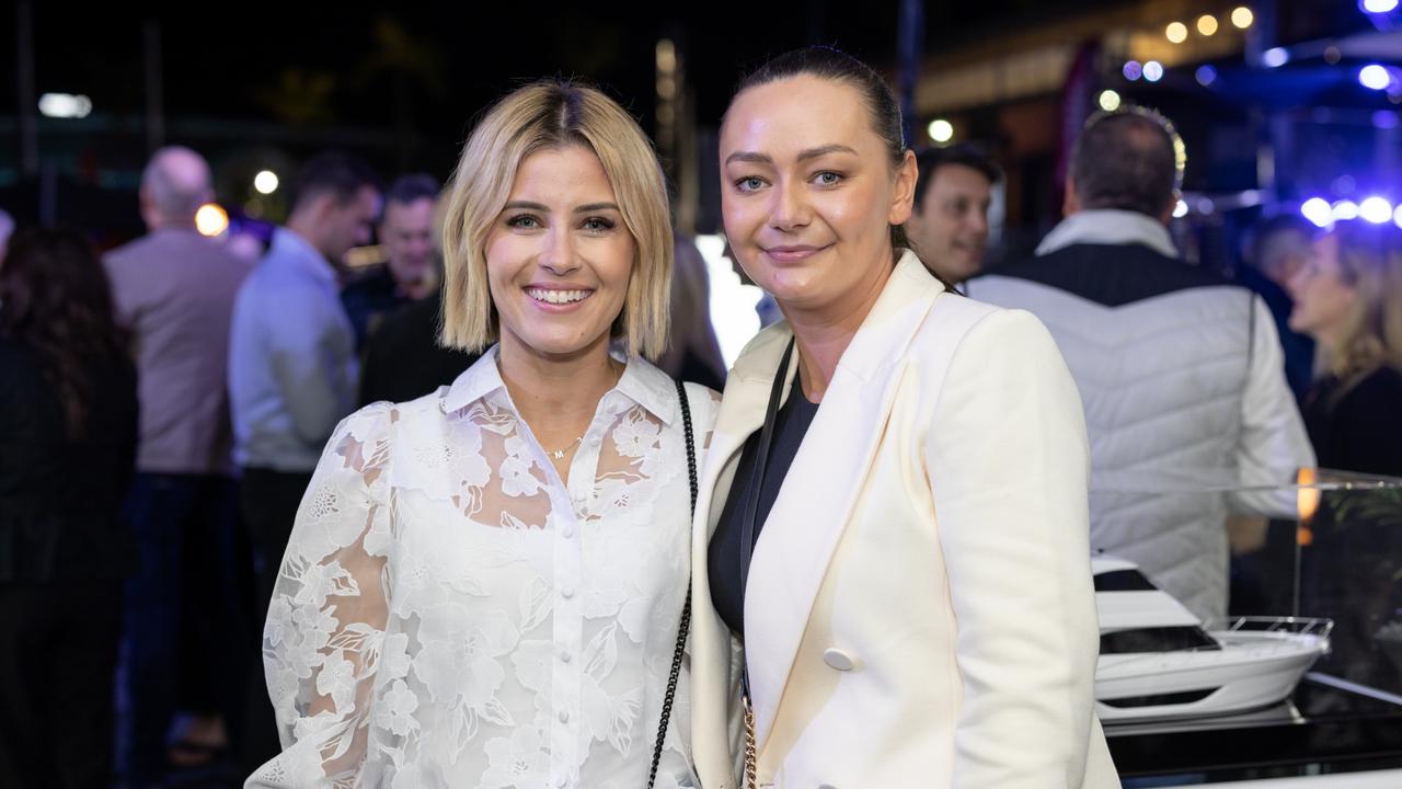 Jess Millington and Grace Thorpe for The Pulse at Maritimo Luxury Yachts global launch of the S75 and M75 at the Sanctuary Cove International Boat Show 2023. Picture: Celeste Humphrey