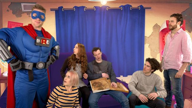 A behind the scenes photograph from the educational video series Jazza created for The Ripple Effect. He’s dressed as Captain Rewind.